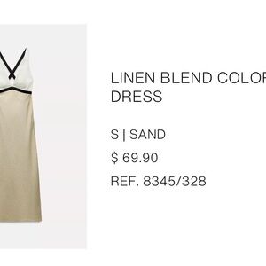 Zara Sand and Black Linen-Blend Midi Dress